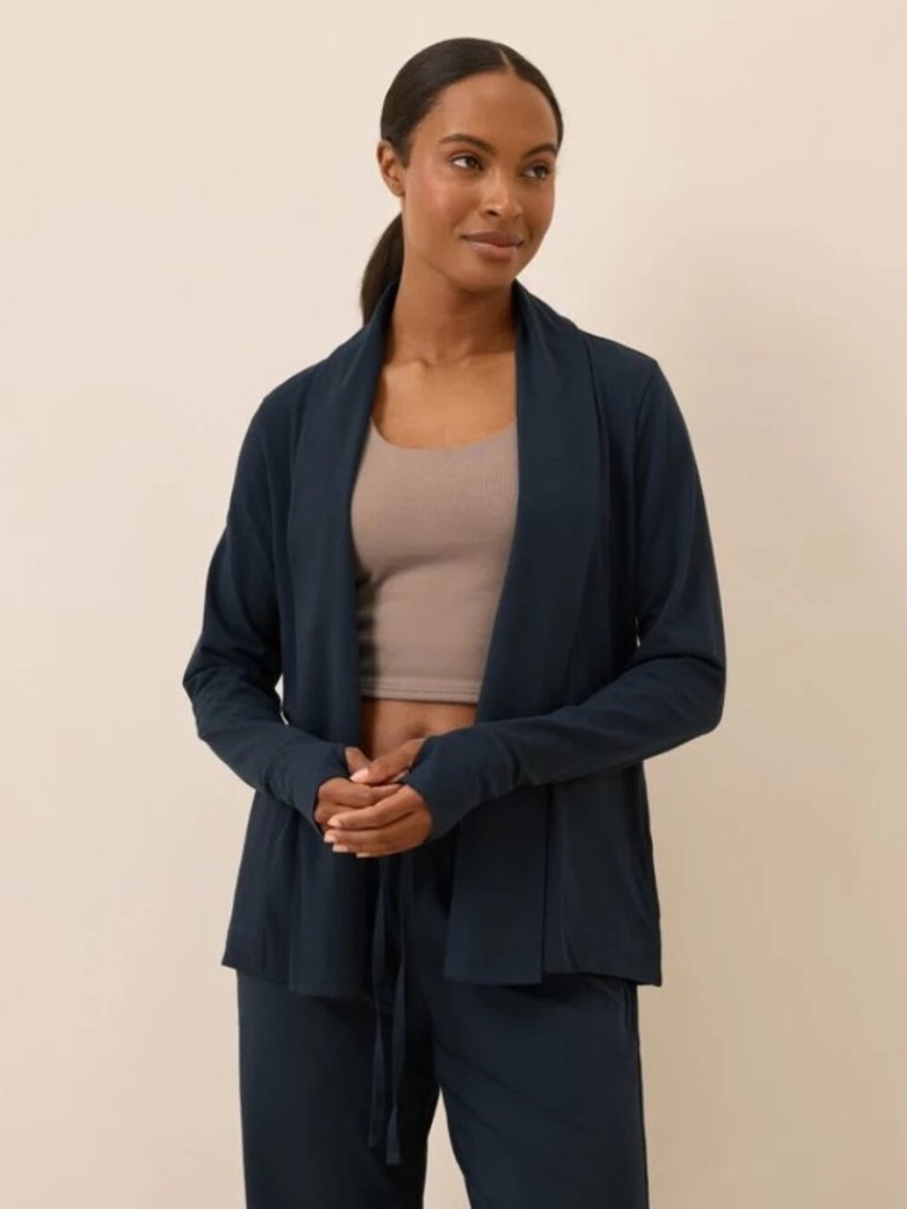 Pact Organic Cotton Midnight Blue Luxe Stretch Jersey Swing Cardigan Small